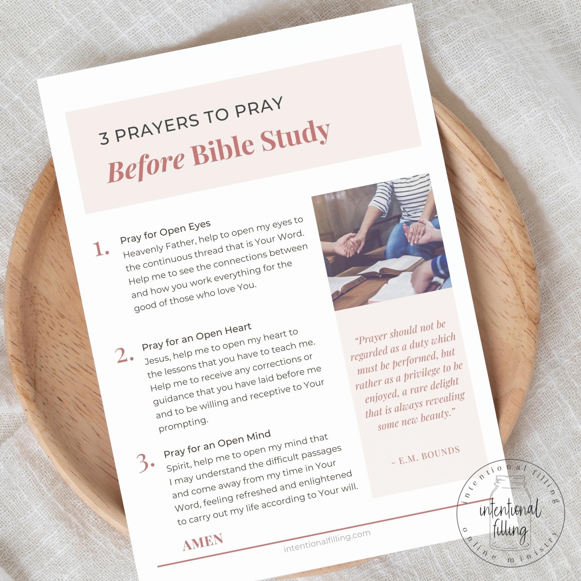 3 Prayers to Pray Before Bible Study Worksheet | Intentionalfilling.com